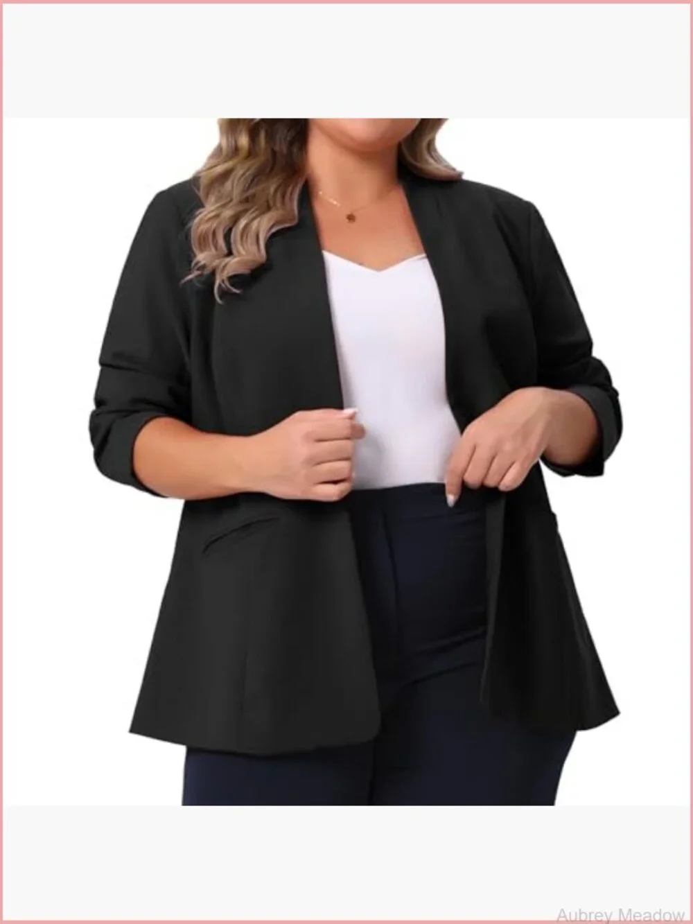 Plus Size Collarless Open Front Blazer Business Casual Work Office Jacket with